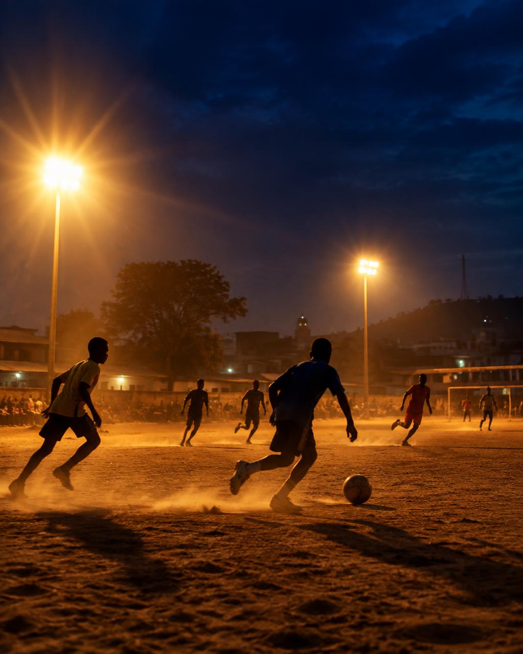 Match de football nocturne sous les projecteurs à Bamako